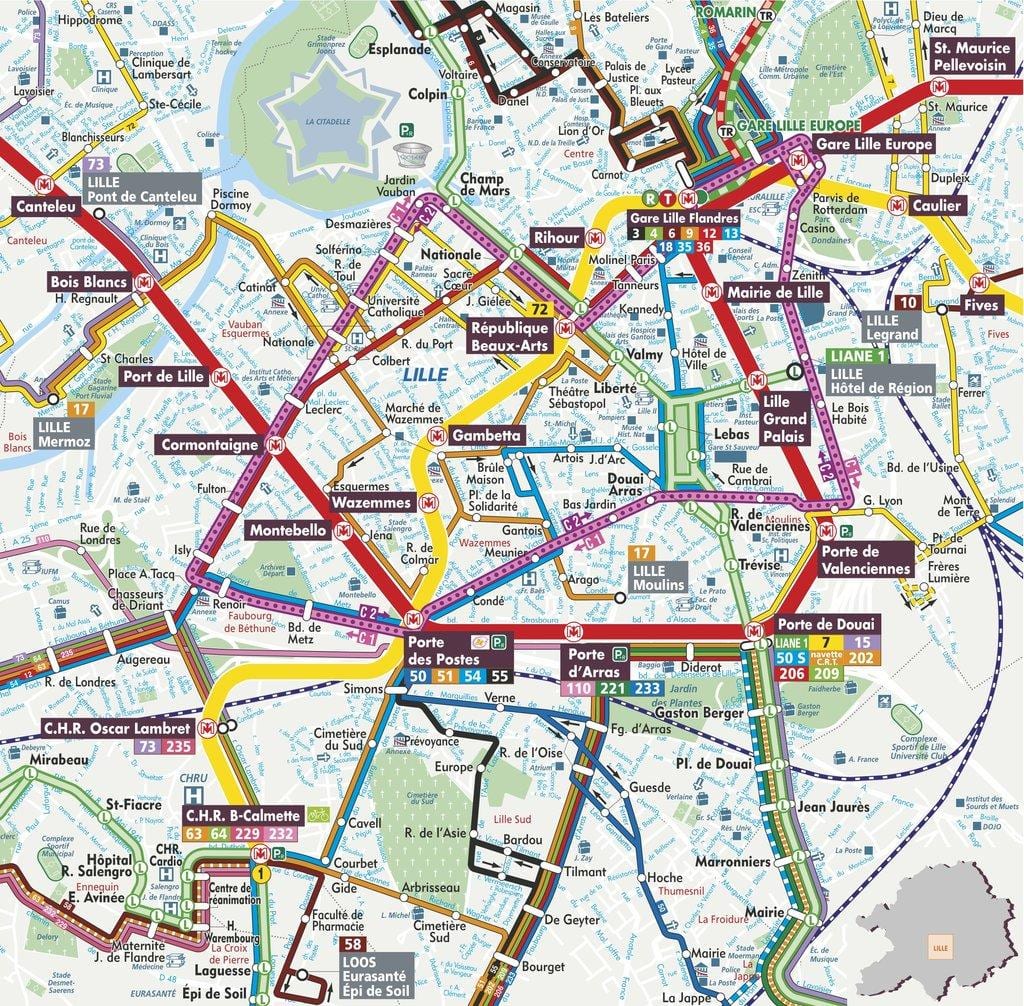 ulici zemljevid Lille v franciji